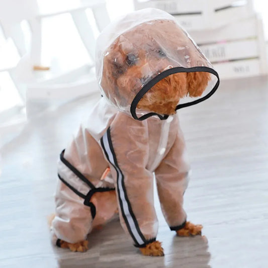 Dog Raincoat Puppy Four Feet Hooded Transparent Waterproof Windproof Teddy Small Large Dogs Rain Out Clothes For Pet Supplies