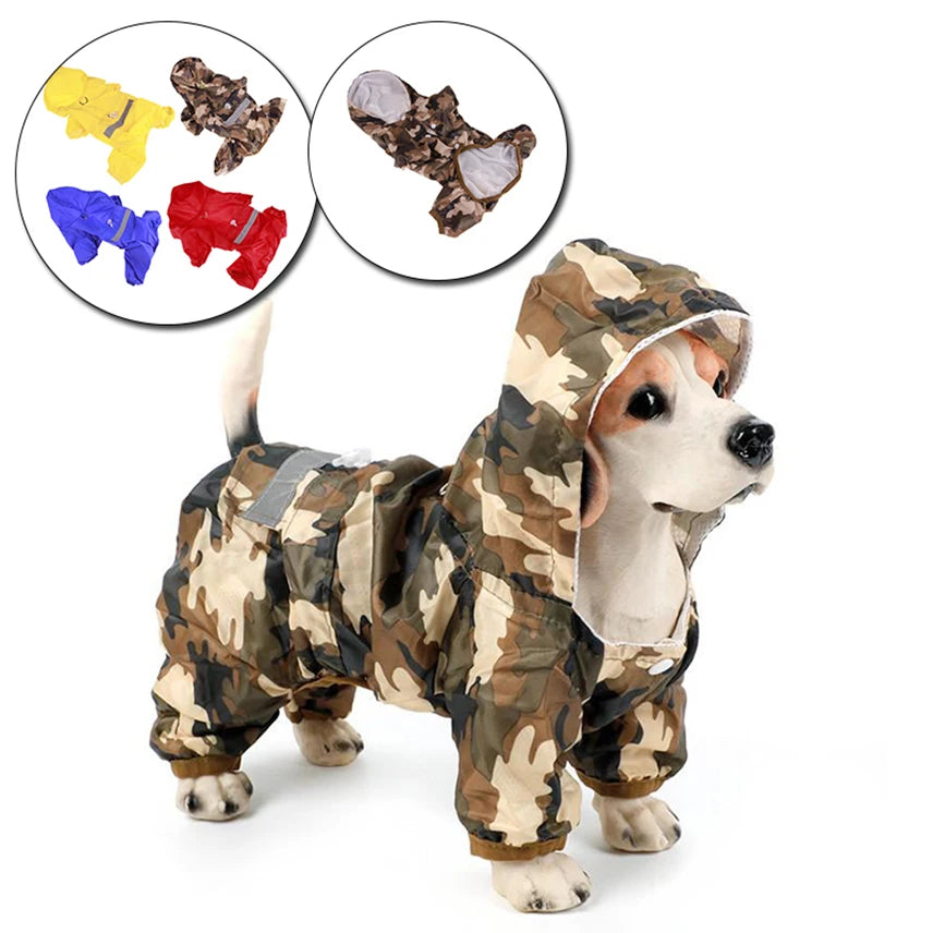 Pet Dog Rain Coat Clothes Puppy Casual Cat Raincoat Waterproof Jacket Outdoor Rainwear Hood Apparel Jumpsuit Pet Supplies