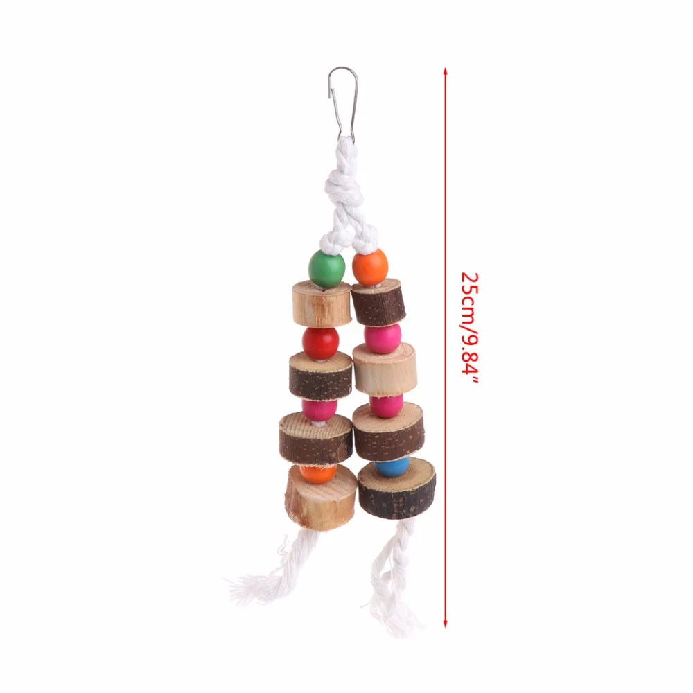 1 Piece Natural Wooden Birds Parrot Colorful Toys Chew Bite Hanging Cage Balls Ropes Garden Ornament Pet Supplies