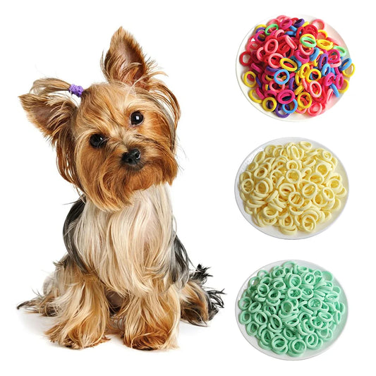 100pieces/Set Pet Elastic Hair Band Cute Dog Grooming Hair Accessories Diameter 0.87inch Colorful Puppy Rubber Band Pet Supplies