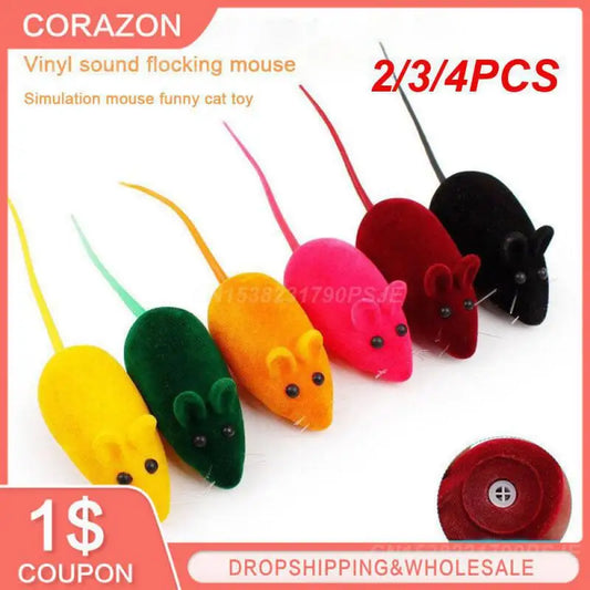 2/3/4PCS Pet Toys Fascinating Game Time Colorful Design Children's Musical Instruments Fun Cat Toy Flocked Mouse Popular Choice