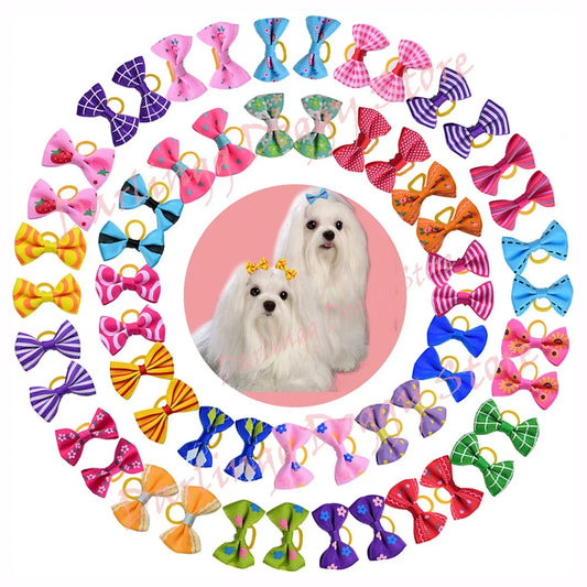 10pcs Pet Puppy Cat Dog Hair Bows with Rubber Bands Dog Grooming Accessories for Small Dogs Pet Supplies