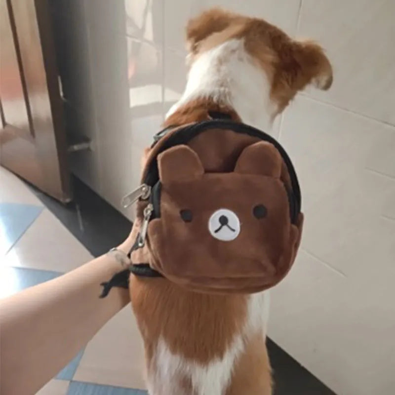 Bear Smiling Face Soft Large-Capacity Dog Backpack Portable Dog Accessories Snack Pet Backpack For Small Medium Dogs Schoolbag