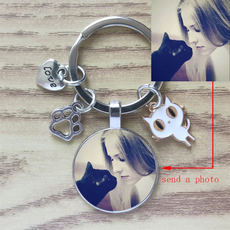 Classic Keychain Time Gem Custom Cute Animal Pet Paw Print I Love Cat Car Key Ring Men Ladies Fashion Alloy Memorial Gift