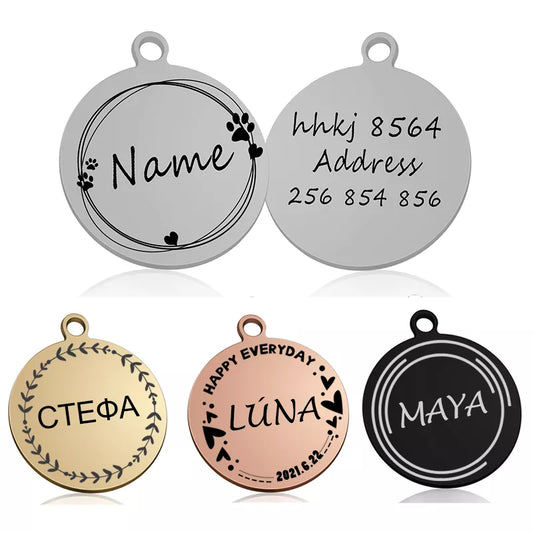 Cat Dog ID Circle Tag Collar Pendant