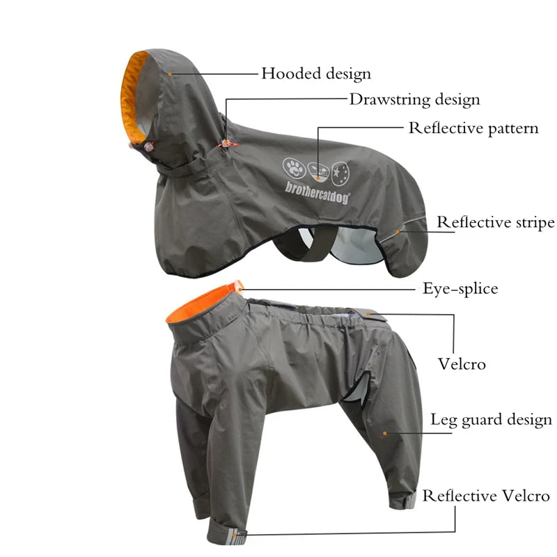 Waterproof Dog Raincoat Jumpsuit For Medium Large Dogs Rain Coat Outdoor Pet Clothes Puppy Doberman Labrador Husky Jacket