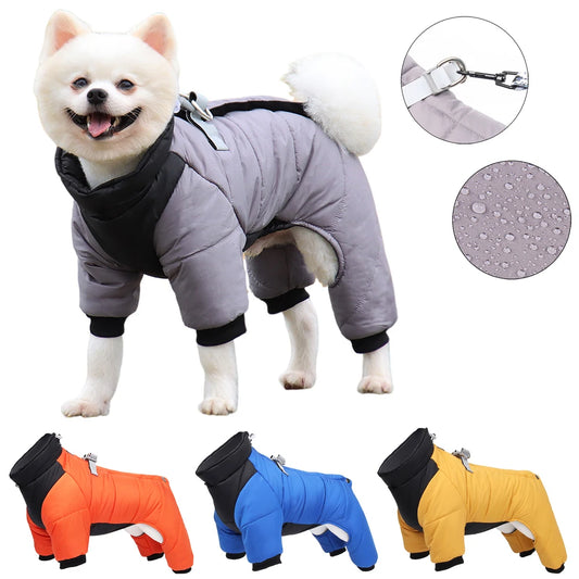 Winter Puppy Clothes Waterproof Dog Coat with D Ring Warm Pet Clothing for Medium Dogs Puppy Jacket Dog Coat Four Leg Jumpsuit