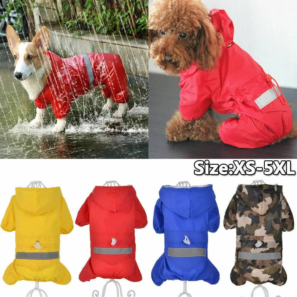 Pet Dog Rain Coat Puppy Clothes Cat Raincoat Waterproof Jacket Outdoor Hooded Jumpsuit Rainwear Hood Apparel Jumpsuit Supplies