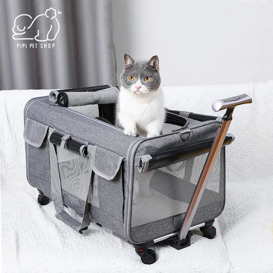 Portable Pet Trolley Case Detachable Universal Wheel Breathable Foldable Large Capacity Puppy Travel Bag Cat Carrier Supplies