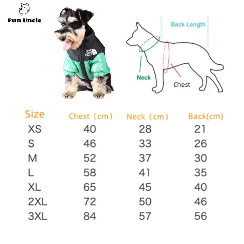 Dog Face Puffer Jacket Clothes Pet Puppy Hoodies Raincoats Warm Weatherproof Sweatshirt For Large Medium Small Dog