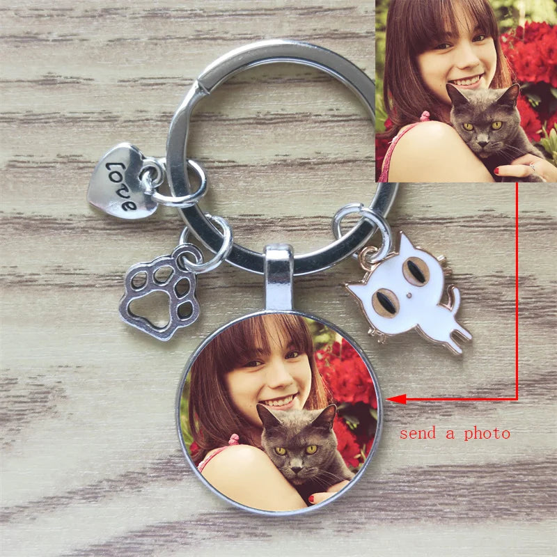 Classic Keychain Time Gem Custom Cute Animal Pet Paw Print I Love Cat Car Key Ring Men Ladies Fashion Alloy Memorial Gift