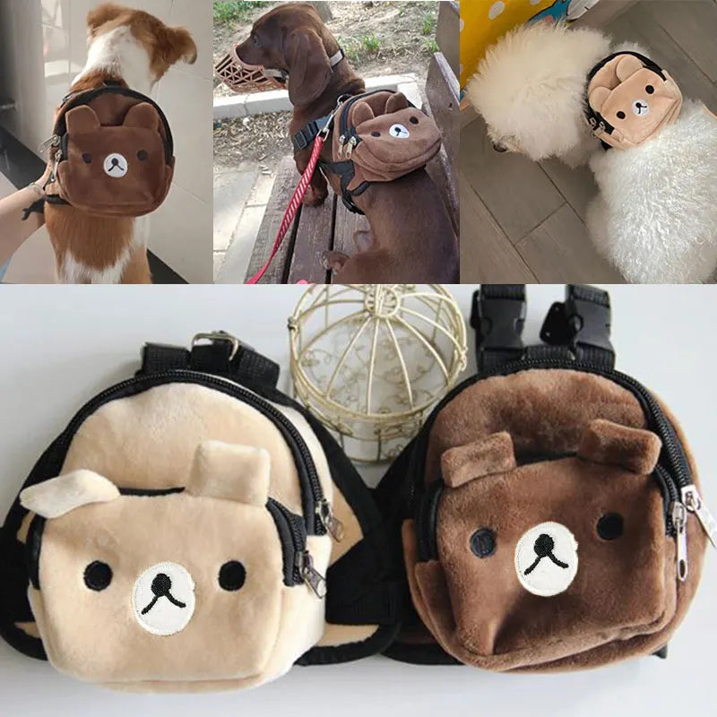 Bear Smiling Face Soft Large-Capacity Dog Backpack Portable Dog Accessories Snack Pet Backpack For Small Medium Dogs Schoolbag