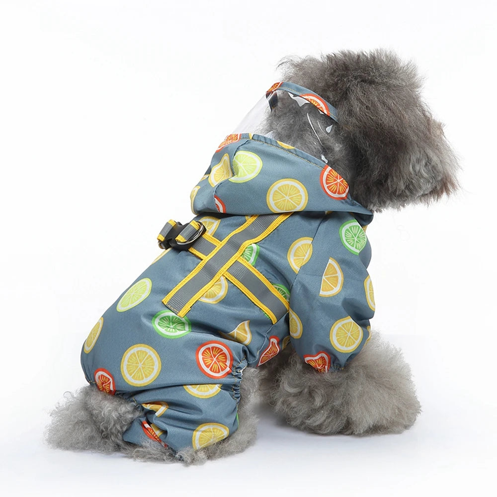 Pets Dog Clothes Puppy Rainwear Hooded Reflective Strip Dogs Rain Coat Jackets Dog Chest Strap Dog Clothes for Small Dogs