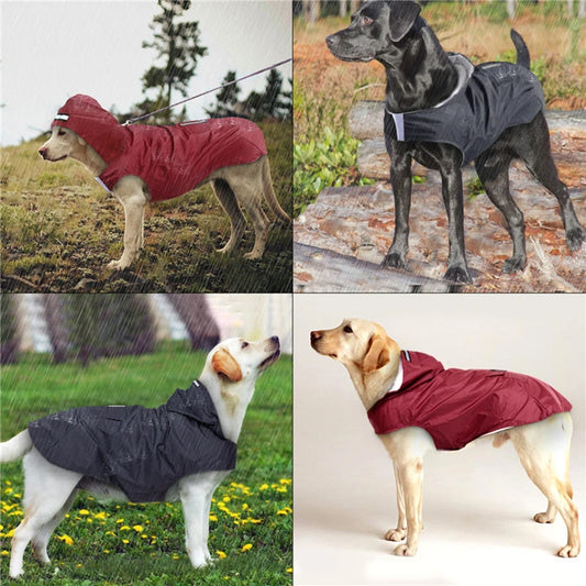 Dog Raincoat Waterproof Hoodie Jacket Rain Poncho Pet Rainwear Clothes with Reflective Stripe for All Sizes Big Puppies